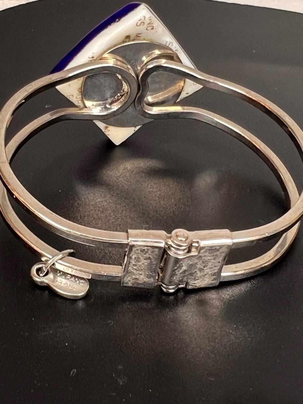 MURANO Cobalt Blue Square Glass Bracelet Top Closure Clamper Silver Tone - Picture 5 of 9
